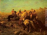 Watering Paintings - Arabian Horseman near a Watering Place by Adolf Schreyer